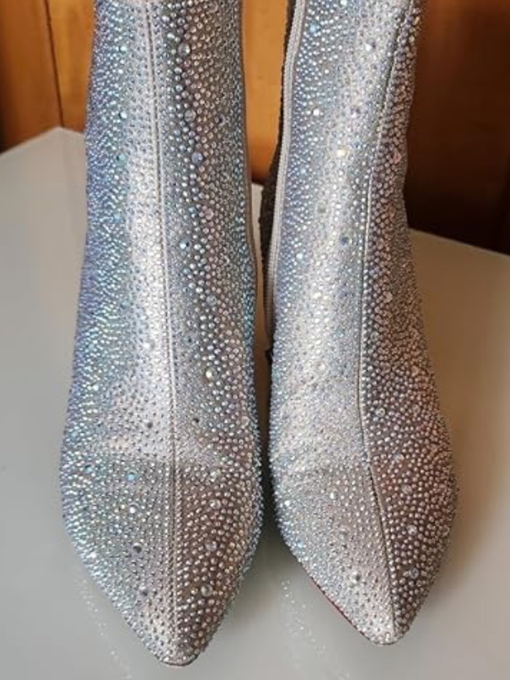 NWT Sparkly Rhinestone Glitter Silver Boots Women (Size 9.5M) Block Heel Pointy - Picture 15 of 16